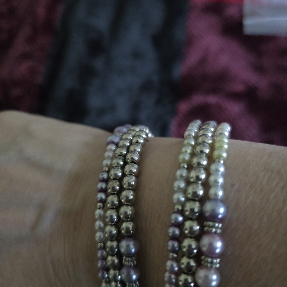Elegant Silver and Purple Beaded Bracelet Set